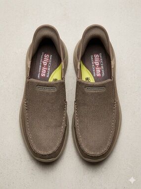 Skechers Men's Taupe Canvas Slip-On Loafers